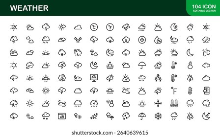 Premium weather icons collection including minimal line art for sun, cloud, rain, snow, and storm concepts