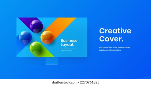 Premium web project design vector concept. Bright computer display mockup banner illustration.