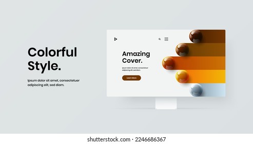 Premium web project vector design template. Bright monitor mockup presentation illustration.
