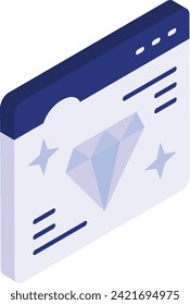 Concepto isométrico de sitio web premium, carga rápida de código limpio, diseño plano de marcadores y vectores de diamantes, símbolo de diseño y desarrollo web, interfaz de usuario o signo gráfico, ilustración de ingeniería de sitios web