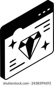Premium Website isometrisches Konzept, Clean Code Fast Loading, Lesezeichen und Diamant-Vektor-Umriss-Symbol, Webdesign und Entwicklung-Symbol, Benutzeroberfläche oder grafisches Zeichen, Website-Engineering-Illustration