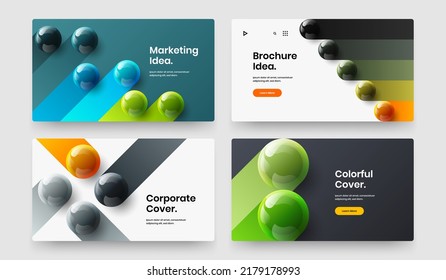 Premium website vector design template collection. Abstract realistic spheres journal cover concept bundle.