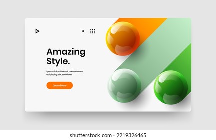 Premium website vector design template. Geometric realistic spheres booklet layout.