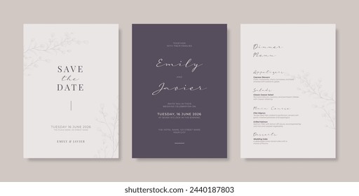 Premium wedding invitation template. Wedding engagement template with monchrome style. engraved wedding invitation template