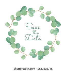 Invitación de boda premium Plantilla de hojas y ramas de eucalipto verde. Invitación a la boda, tarjeta de agradecimiento, guardar las tarjetas de fecha. Invitación a la boda.