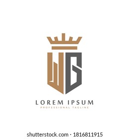 Monograma WG premium de dos letras W&G. Elegantes iniciales del escudo dorado y diseño geométrico antiguo del logo retro. ilustración de material de elementos vectoriales del alfabeto.