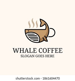 premium Whale Coffee logo design vector inspiration, good for coffee store logo commercial brand template