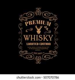 Premium Whisky Label Vector Deer Hand Drawn Frame Label Antique Border Blackboard Retro 