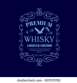 Premium Whisky Label Vector Eagle Hand Drawn Frame Label Antique Border Blackboard Retro 