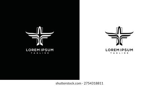 Premium Winged Cross Logo Design Vector. Modern Abstract Aviation Travel Brand Symbol.