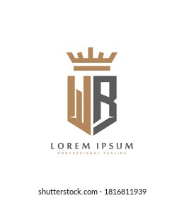 Monograma WR premium de dos letras W&R. Elegantes iniciales del escudo dorado y diseño geométrico antiguo del logo retro. ilustración de material de elementos vectoriales del alfabeto.