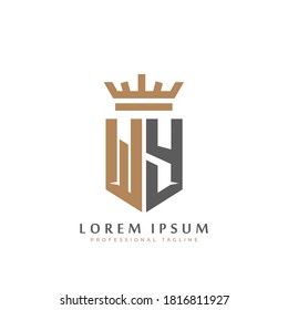 Monograma WY premium de dos letras W&Y. Elegantes iniciales del escudo dorado y diseño geométrico antiguo del logo retro. ilustración de material de elementos vectoriales del alfabeto.