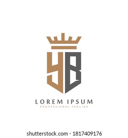 Premium YB Monogram of Two letters Y&B. Elegant gold shield initials and crown geometric old retro graphic logo design. alphabet vector elements stock illustration.