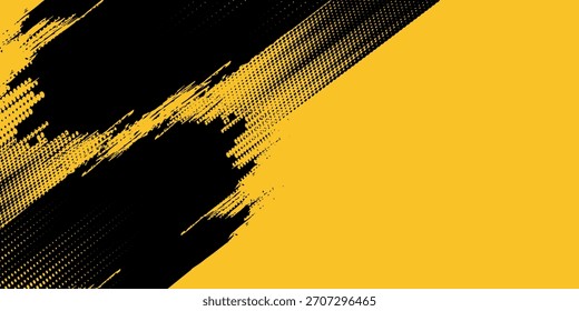 Premium Fondo amarillo y negro con elemento de patrón de semitono de punto. oscuro