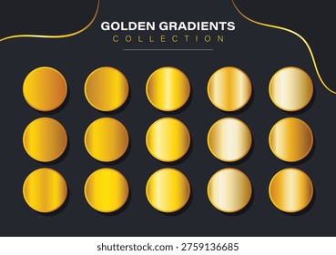 Premium yellow gold gradients set featuring luxurious metallic gradient swatches in elegant golden tones. This high-quality collection includes smooth, shiny, and realistic gold textures perfect for branding, packaging, backgrounds, UI design, posters, and premium visual projects. Designed with modern trends in mind, these rich gradient elements add a sophisticated, glamorous, and luxury feel to any creative work. Fully editable vector format ensures easy customization, seamless scaling, and versatile use for both digital and print designs.