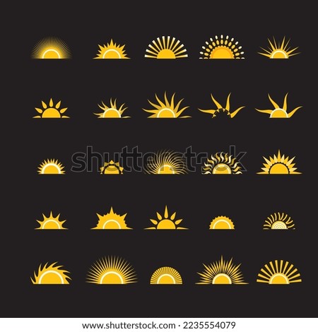 Premium yellow half sun icons vector symbol set. Black Background