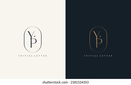monograma premium del logotipo de YP con marco de círculo dorado. el diseño de las iniciales de lujo es minimalista y moderno.