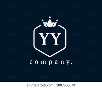 Premium YY Monogram of Two letters Y and Y. Elegant initials and crown geometric retro graphic logo design.  Stock illustration for book design, brand name, business card, restaurant, boutique, hotel.