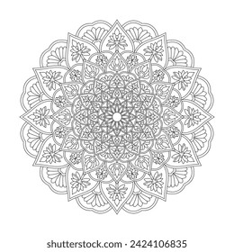 Premium Zen Blossoms Mandala Coloring Book Page for kdp Book Interior. Peaceful Petals, Ability to Relax, Brain Experiences, Harmonious Haven, Peaceful Portraits, Blossoming Beauty mandala design.