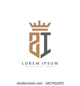 Monograma ZI premium de dos letras Z&I. Elegantes iniciales del escudo dorado y diseño geométrico antiguo del logo retro. ilustración de material de elementos vectoriales del alfabeto.