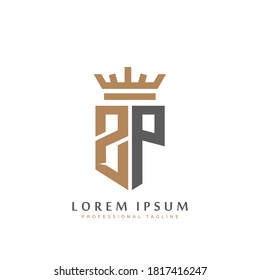 Monograma ZP premium de dos letras Z&P. Elegantes iniciales del escudo dorado y diseño geométrico antiguo del logo retro. ilustración de material de elementos vectoriales del alfabeto.