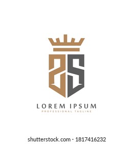 Monograma ZS premium de dos letras Z&S. Elegantes iniciales del escudo dorado y diseño geométrico antiguo del logo retro. ilustración de material de elementos vectoriales del alfabeto.