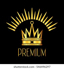 Premiun glowing crown logo in gold black.