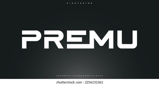 Premu Modern abstract digital tech font. Logo creative font, type, technology, movie, digital, music, movie. Fonts and illustration in vector format. Luxury Font.