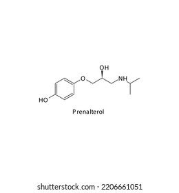 Prenalterol molecule flat skeletal structure, beta agonist used in cardiac stimulant Vector illustration on white background.