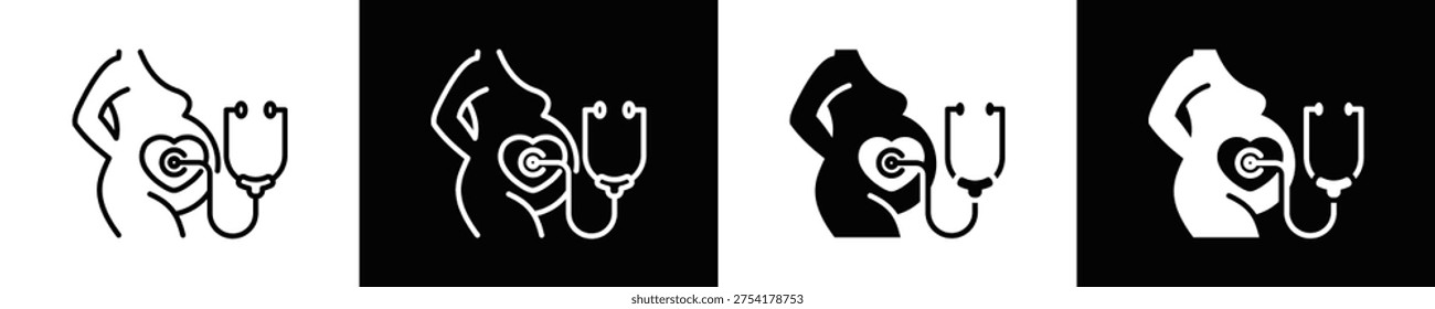 Prenatal Care Icon Set White And Black Background Style