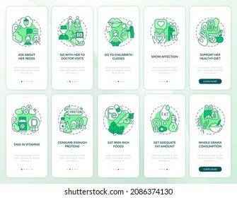 Prenatal care onboarding mobile app page screen set. Showing love and care walkthrough 5 steps graphic instructions with concepts. UI, UX, GUI vector template with linear color illustrations