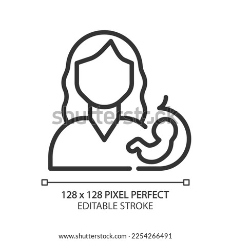 Prenatal care pixel perfect linear icon. Planning pregnancy. Mother and baby health screening. Pregnant woman checkup. Thin line illustration. Contour symbol. Vector outline drawing. Editable stroke [[stock_photo]] © 