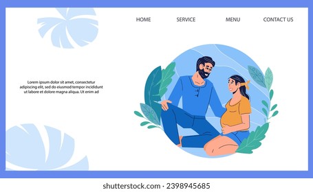 Prenatal care vector web banner with expecting couple planning family growth. Pregnancy care and prepare for the childbirth, maternal and perinatal health, preservation of pregnancy website.