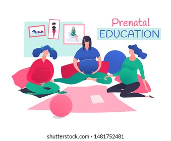 Prenatal class and educational birth centre image. Editable vector illustration in vibrant colors for poster, brand identity, prints graphic design. Medical, childbearing and women health concept.