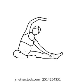 Prenatal exercises line icon. A pregnant woman stretches. Vector isolated element. Editable stroke.