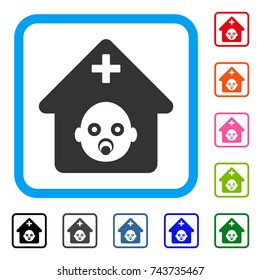 Prenatal Hospital icon. Flat grey pictogram symbol in a blue rounded rectangular frame. Black, gray, green, blue, red, orange color additional versions of Prenatal Hospital vector.