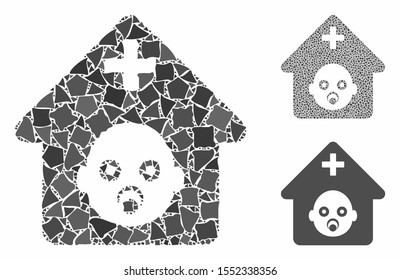 Prenatal hospital mosaic of ragged elements in variable sizes and color tints, based on prenatal hospital icon. Vector humpy elements are united into collage.