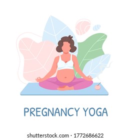 Pränatale Meditation flache Farbe Vektor gesichtslosen Charakter. Mutter in Sportbekleidung. Yoga-Satz der Schwangerschaft. Schulung für schwangere Frauen in isolierter Cartoon-Illustration für Web-Grafikdesign und -Animation