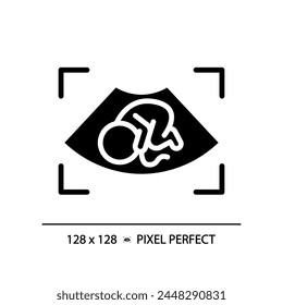 Prenatal ultrasound black glyph icon. Embryo medical examination. Baby healthcare diagnostic. Birth control, childcare. Silhouette symbol on white space. Solid pictogram. Vector isolated illustration