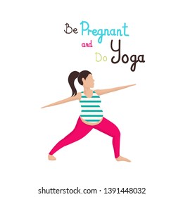 Prenatal Yoga Exercising Flat Vector Illustration. Pregnant Woman Cartoon Character Doing Pilates, Fitness. Standing Balancing Yoga Pose. Future Mother Working Out. Maternity, Motherhood