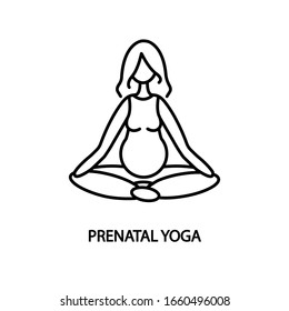 Prenatal yoga line flat icon. Vector illustration exercises for pregnant. Meditation. Editable stroke.