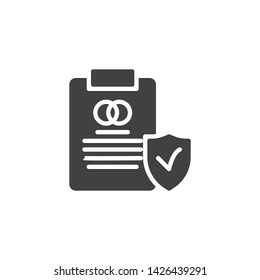 Prenuptial agreement document vector icon. Couple divorce filled flat sign for mobile concept and web design. Marriage contract insurance glyph icon. Symbol, logo illustration. Vector graphics