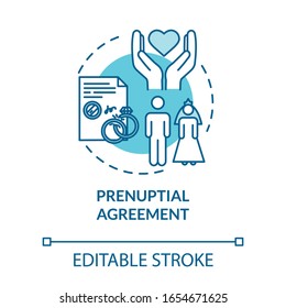 Prenuptial agreement turquoise concept icon. Family planning. Contract for married couple. Notary service idea thin line illustration. Vector isolated outline RGB color drawing. Editable stroke