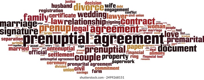 Prenuptial agreement word cloud concept. Collage made of words about prenuptial agreement. Vector illustration