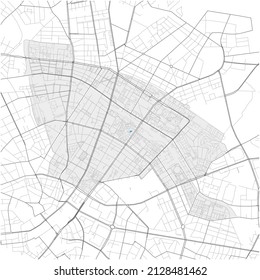 Prenzlauer Berg, Berlin, DEUTSCHLAND, hochdetaillierte Vektorkarte mit Stadtgrenzen und bearbeitbaren Wegen. Weiße Umrisse für Hauptverkehrsstraßen. Viele kleinere Wege. Blaue Formen und Linien für das Wasser.