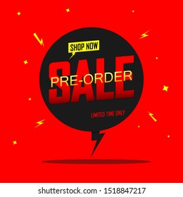 Pre-Order Sale, promotion tag design template, discount speech bubble banner, app icon, new collection, vector illustration