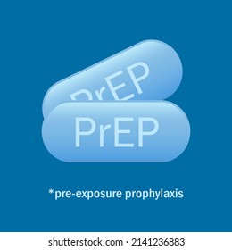 Prep pills vector poster on blue background, hiv prophylaxis pills
