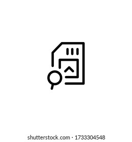 Prepaid sim card with magnifying glass. Line icon design.