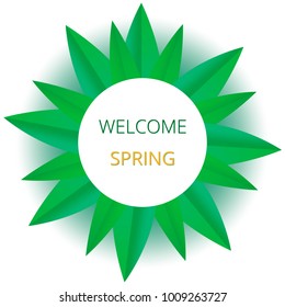 preparation of an advertising banner for the spring theme. white pad for inscription on the background of green leaves.