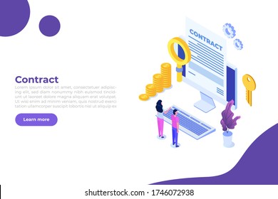 Preparation business contract concept. Vector illustration.